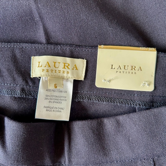 Laura Petites City Fit Lace Trim Pants Navy Straight Cut Stretch Size 6 - Picture 9 of 10